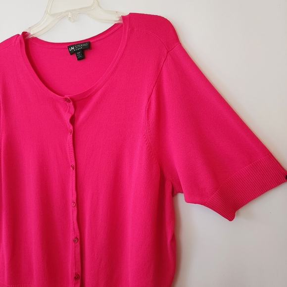 I.N. Studio Pink Cropped Short Sleeve Sweater womens size 18w - Picture 2 of 10